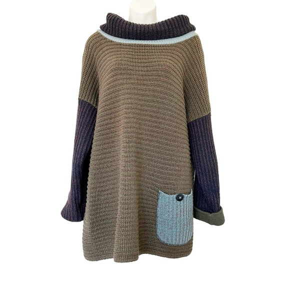 margaret winters Sweaters - Margaret Winters color block sweater cowl neck color block reversible tunic XL